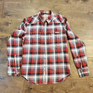 LUCKY BRAND Red Plaid Western Slim Fit Shirt Small